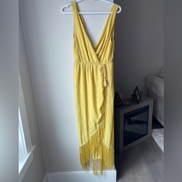 Main Strip Yellow Wrap Sundress Medium - Picture 1 of 3
